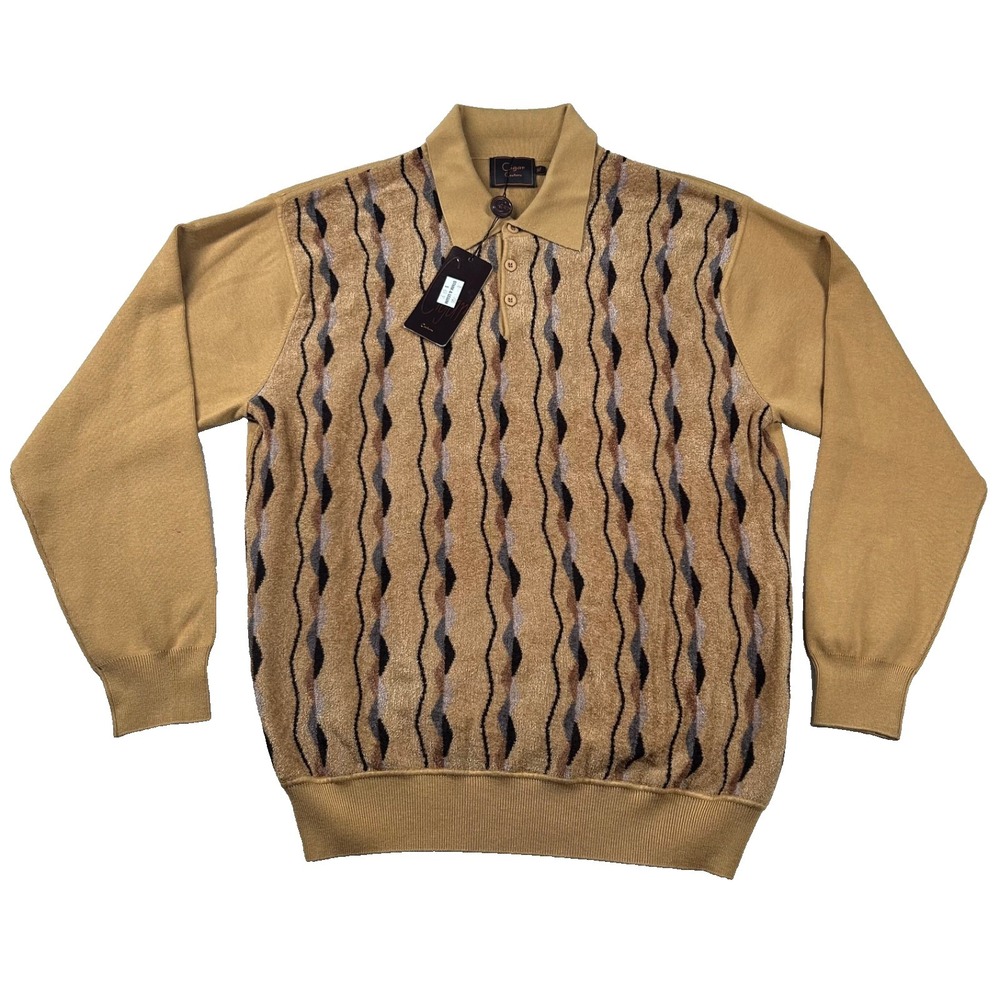 Cigar Couture Sweater Mens XL Knit Polo Carpeted Terry Collared Dijon Stretch